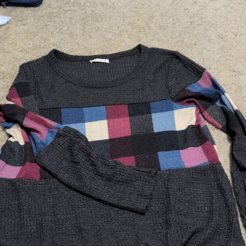 Colorful Plaid Women's Crew Neck Sweater